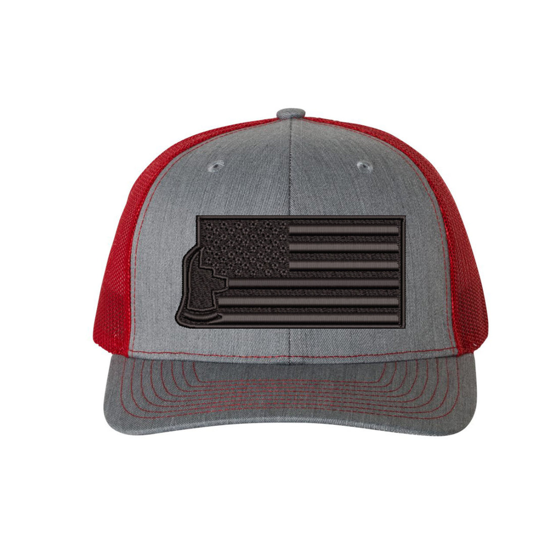 Thin Red Line Axe Maltese Blackout Delta FlexFit Hat, highlighting the all black bold logo design.