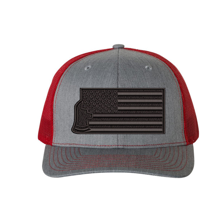 Thin Red Line Axe Maltese Blackout Delta FlexFit Hat, highlighting the all black bold logo design.
