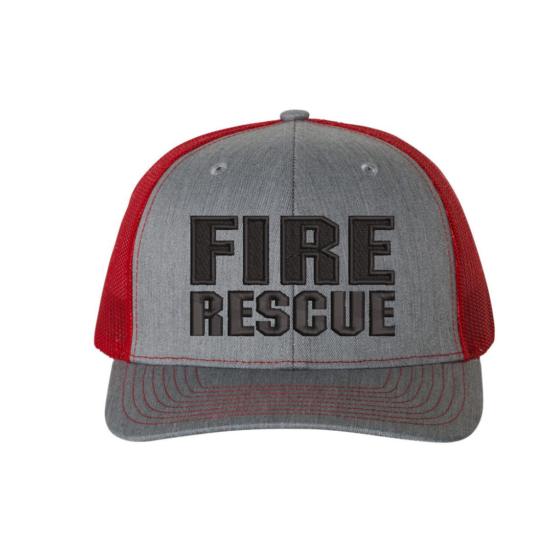 Detail shot of the snap closure on the Fire Rescue Blackout Snapback Trucker Hat, showcasing the adjustable fit.