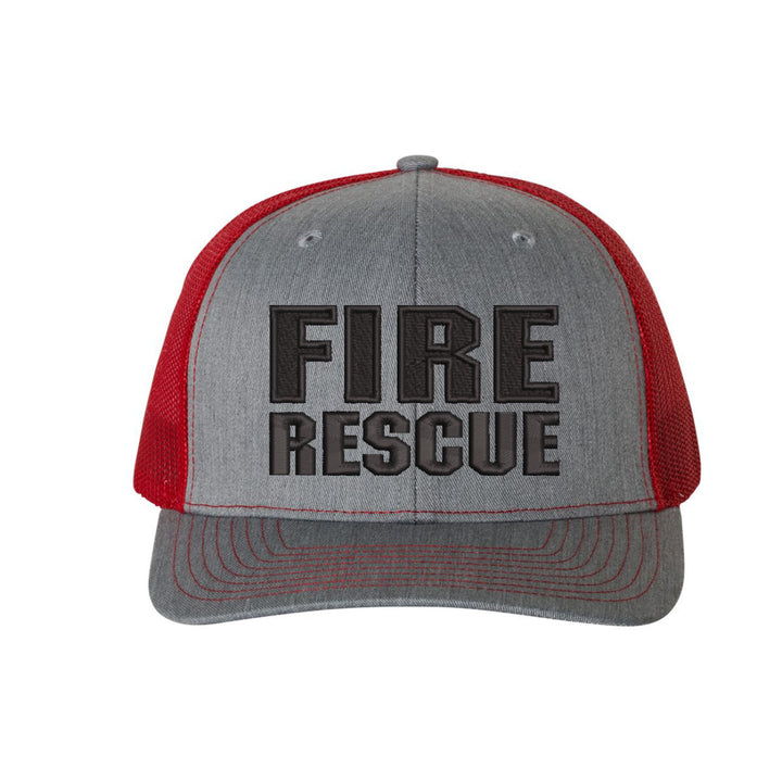 Detail shot of the snap closure on the Fire Rescue Blackout Snapback Trucker Hat, showcasing the adjustable fit.