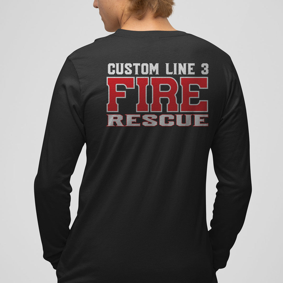 Red and white Fire Rescue Duty long sleeve – personalized EMS firefighter shirt