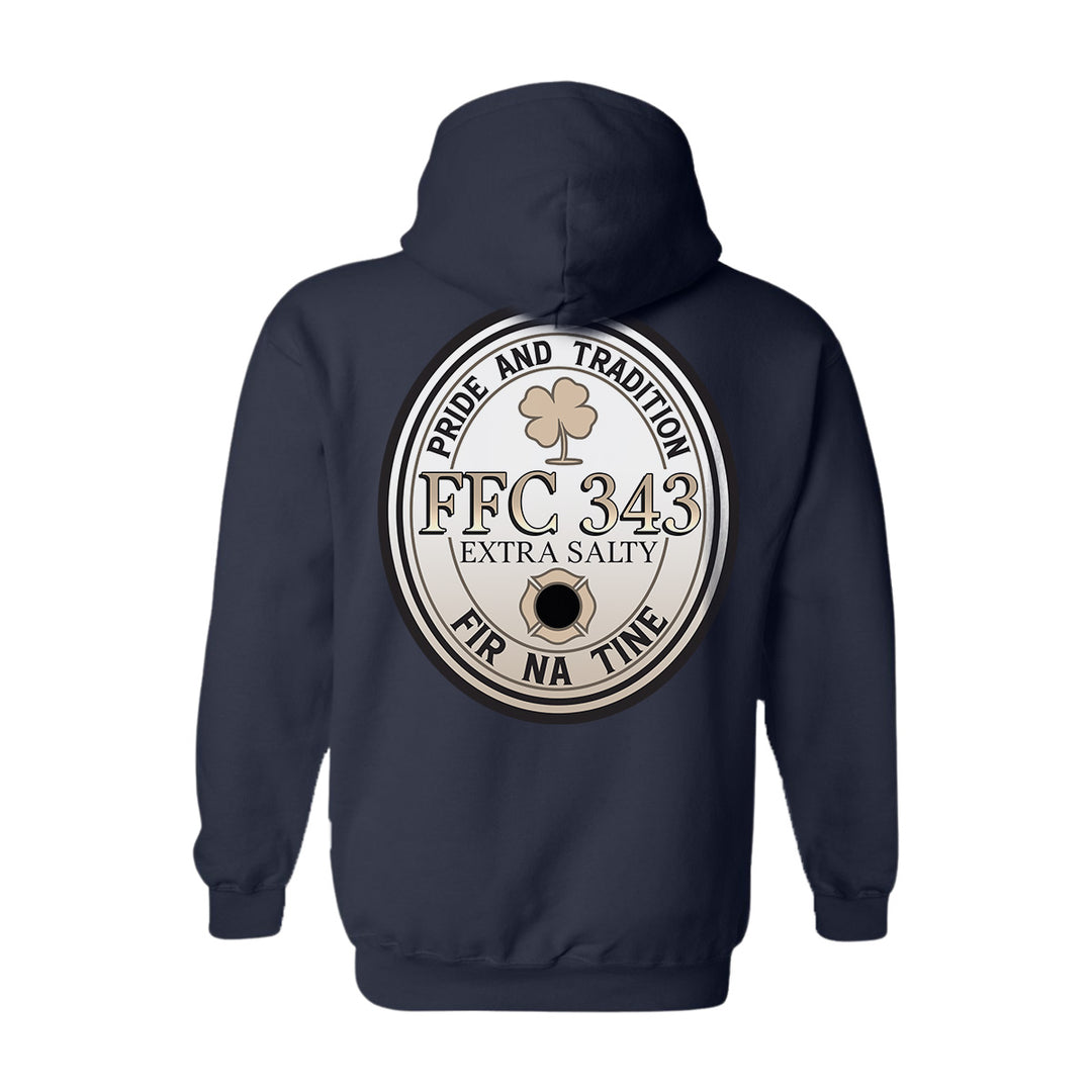 Firefighter hoodie with brewery-style Extra Salty Stout label