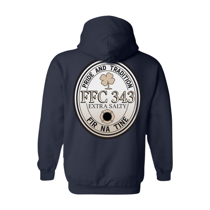 Firefighter hoodie with brewery-style Extra Salty Stout label