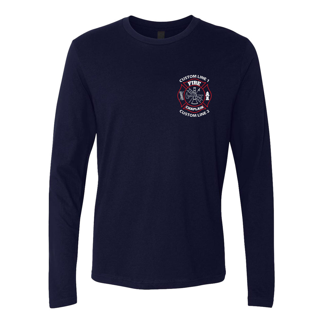 Red and white Fire Chaplain premium long sleeve – personalized chaplain gear