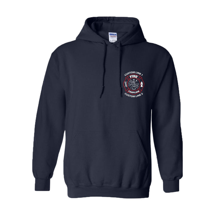 Customized Fire Chaplain hoodie – red and white firefighter tribute design