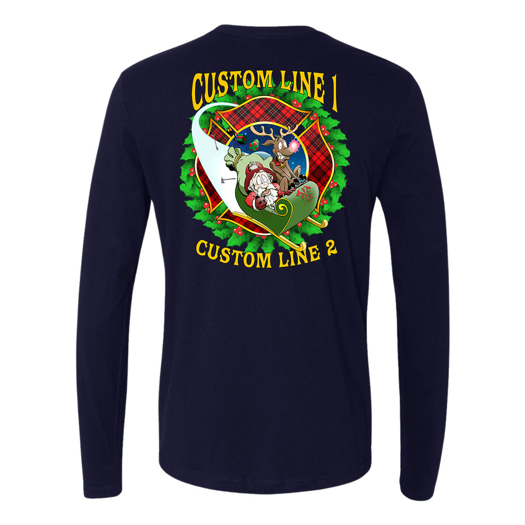 Customized Firefighter Christmas Wreath Plaid Maltese Premium Long Sleeve Shirt