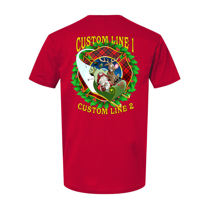 Customized Firefighter Christmas Wreath Plaid Maltese Premium T-Shirt