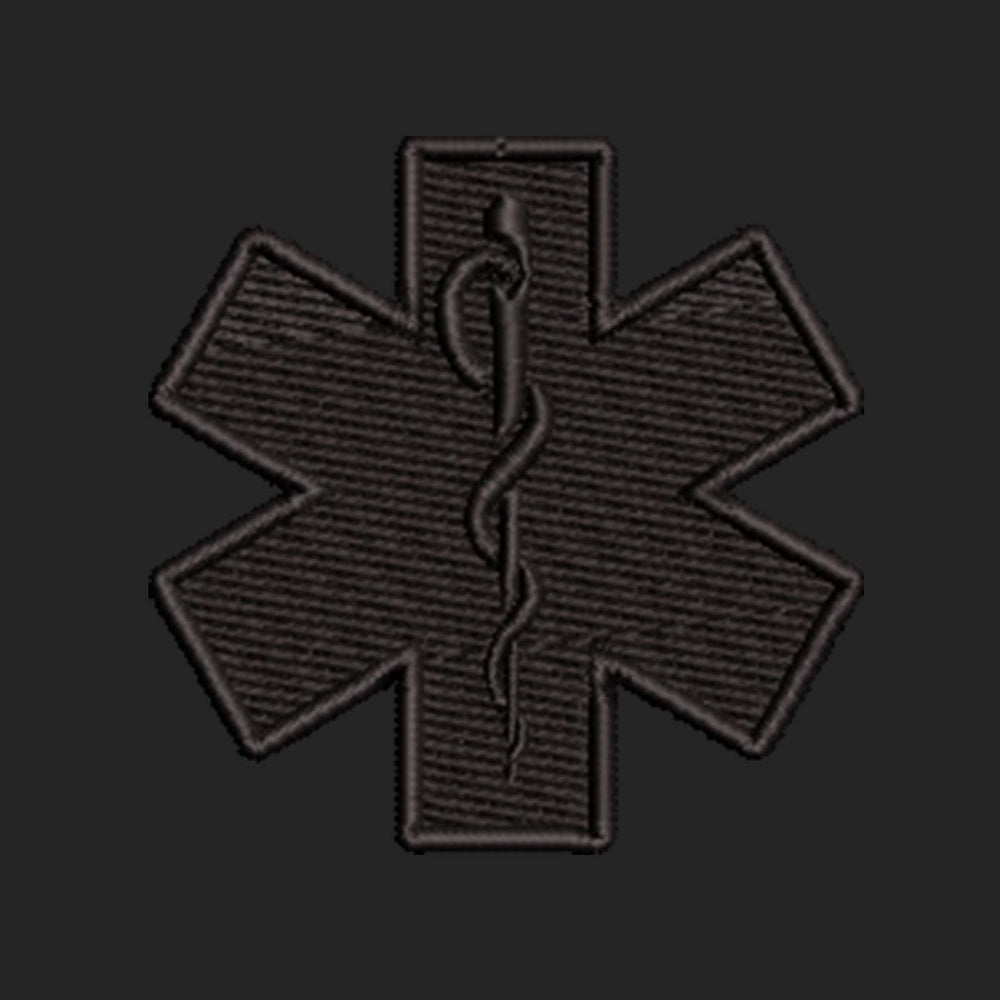 Close-up of the black embroidery on the Star of Life Blackout Boonie Hat, emphasizing the fine detailing.