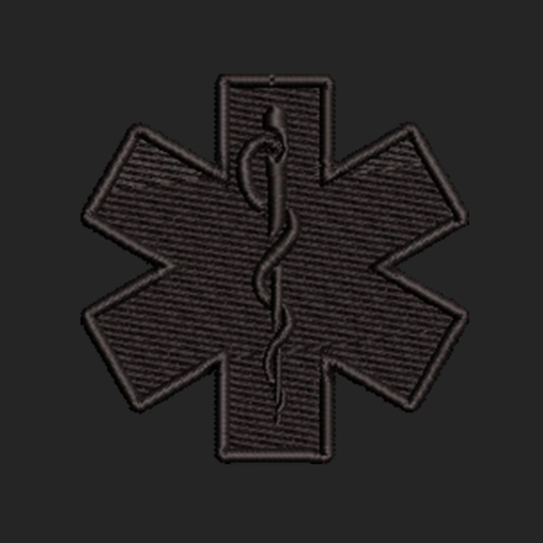 Close-up of the black embroidery on the Star of Life Blackout Boonie Hat, emphasizing the fine detailing.