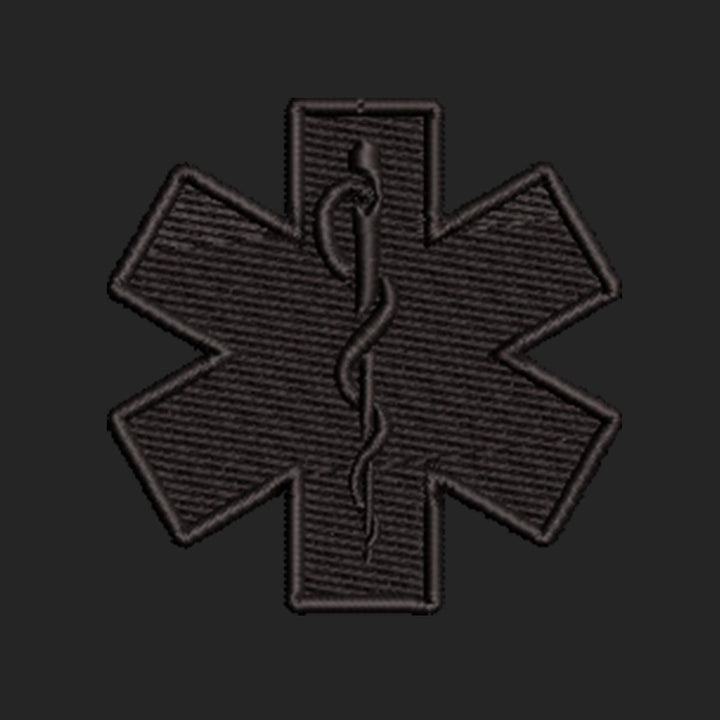 Close-up of the black embroidery on the Star of Life Blackout Boonie Hat, emphasizing the fine detailing.