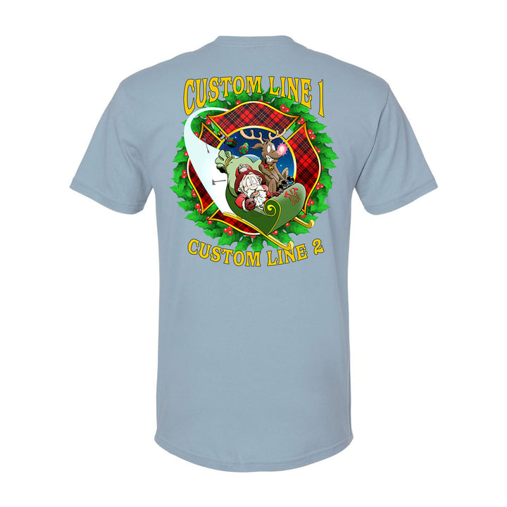 Customized Firefighter Christmas Wreath Plaid Maltese Premium T-Shirt