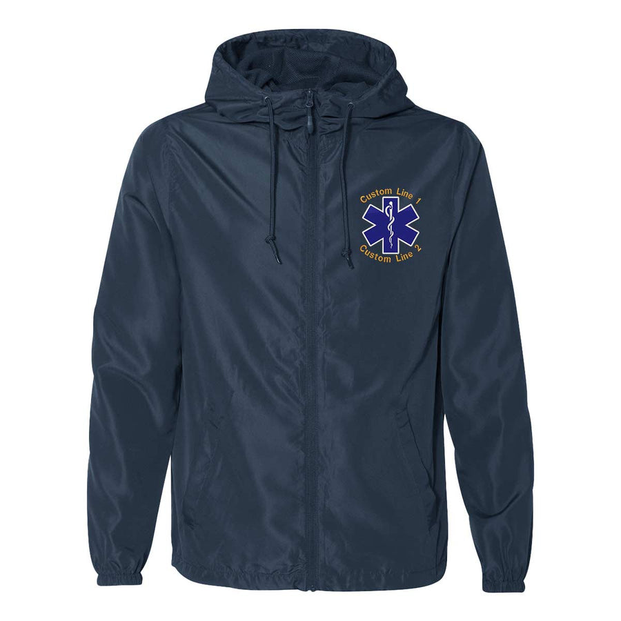 Lightweight windbreaker jacket for EMS featuring Star of Life embroidery, designed for comfort and protection from the elements.