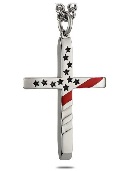 Stainless Steel Tapered Thin Red Line Cross Necklace- John 19:30