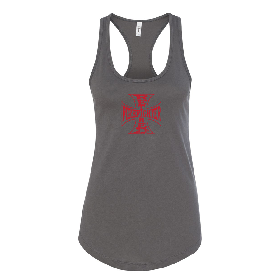 Retired Firefighter Cross Women's Racerback Tank in grey
