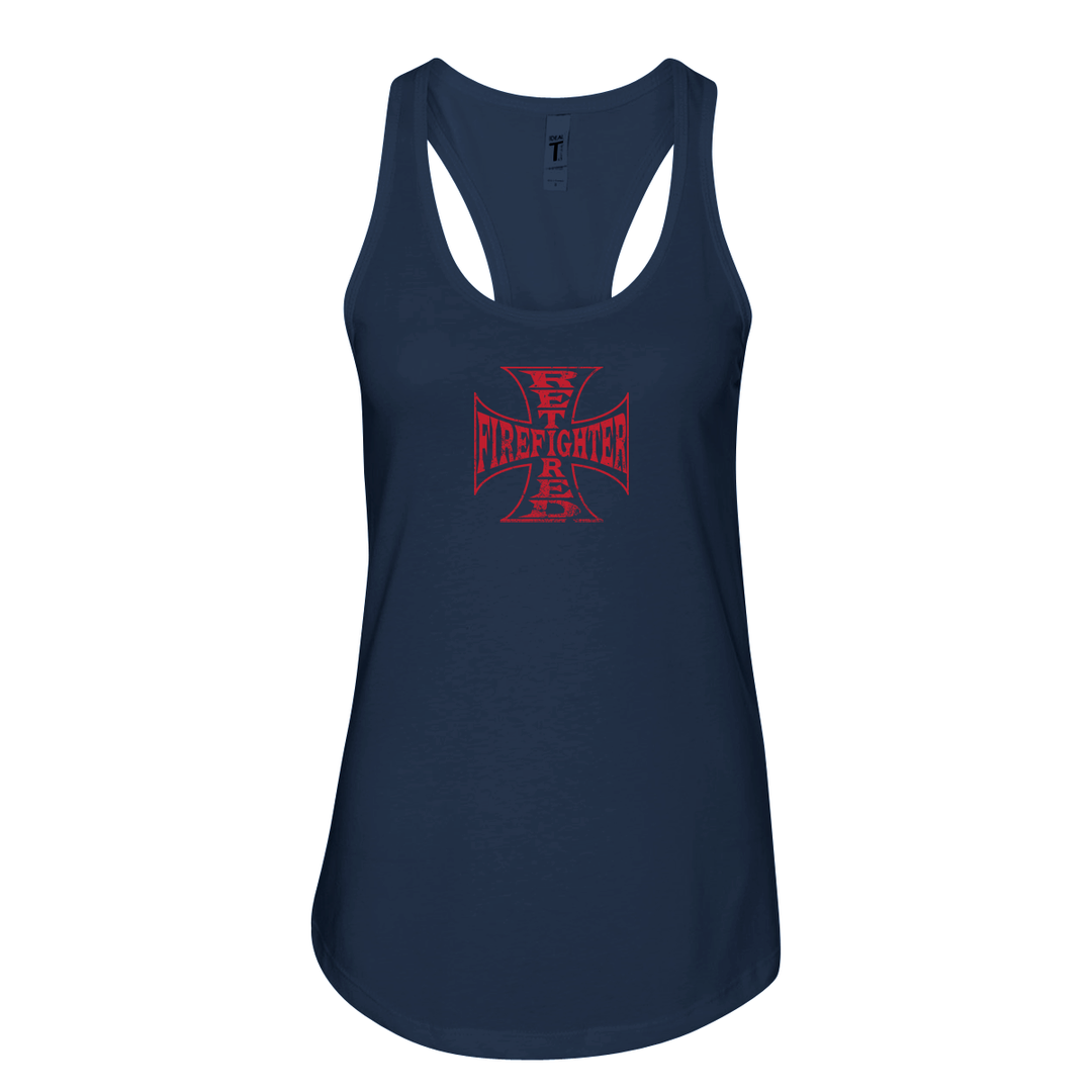 Retired Firefighter Cross Women's Racerback Tank in navy