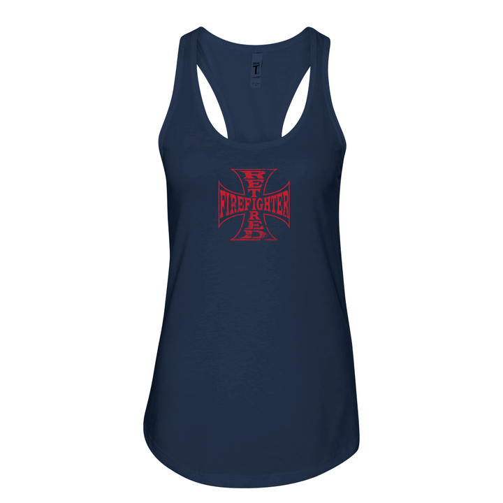 Retired Firefighter Cross Women's Racerback Tank in navy