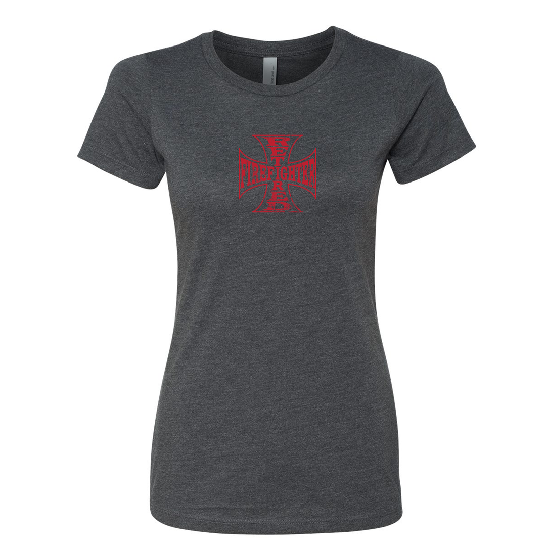 Retired Firefighter Cross Women's Crew Neck Shirt in grey