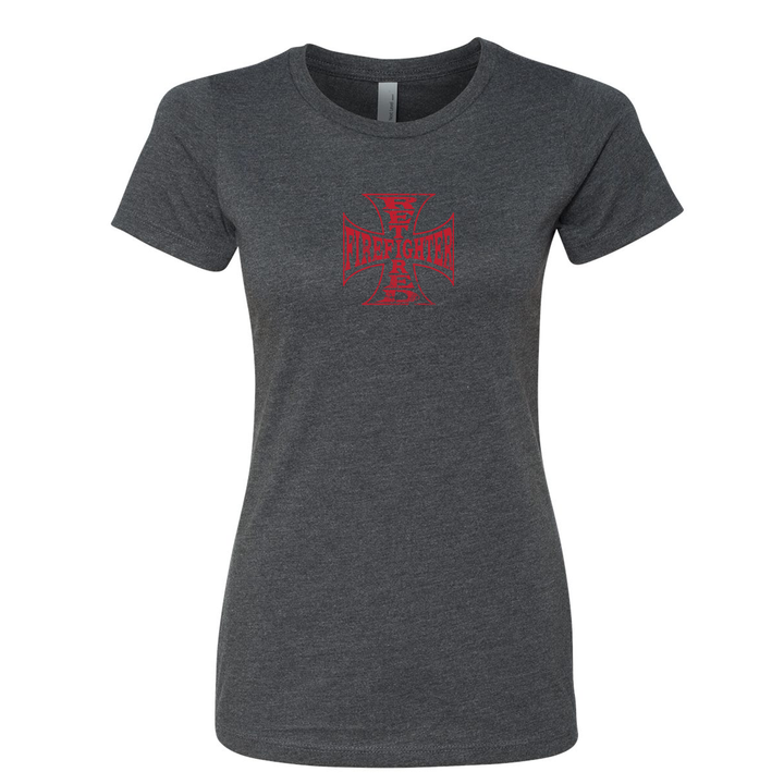 Retired Firefighter Cross Women's Crew Neck Shirt in grey