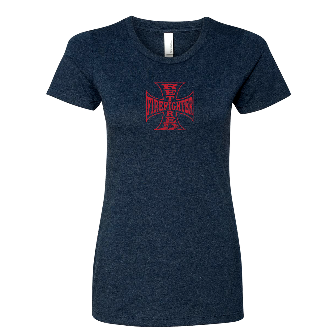 Retired Firefighter Cross Women's Crew Neck Shirt in navy