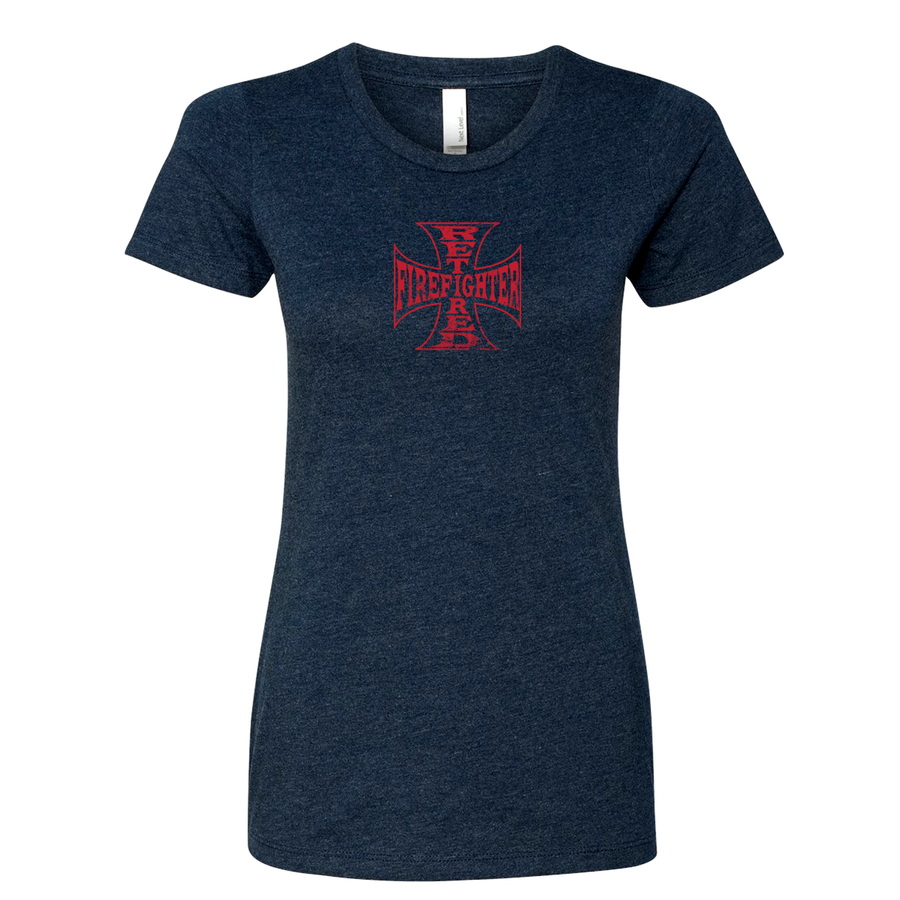 Retired Firefighter Cross Women's Crew Neck Shirt in navy