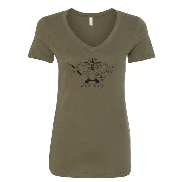 FFC 343 Crazy Taz Premium Women's V-Neck Shirt in Military Green