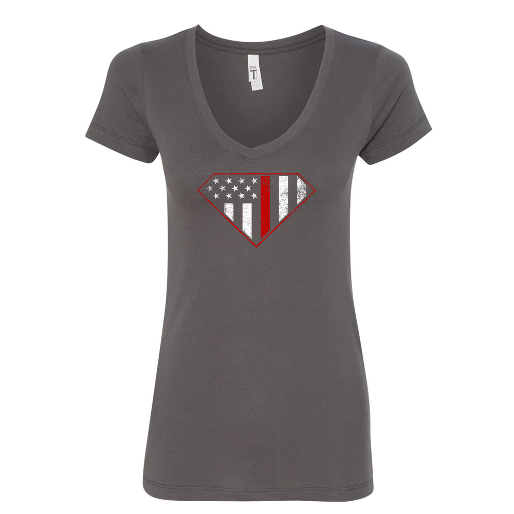 Red Line Superwoman Women's V-Neck Shirt in grey