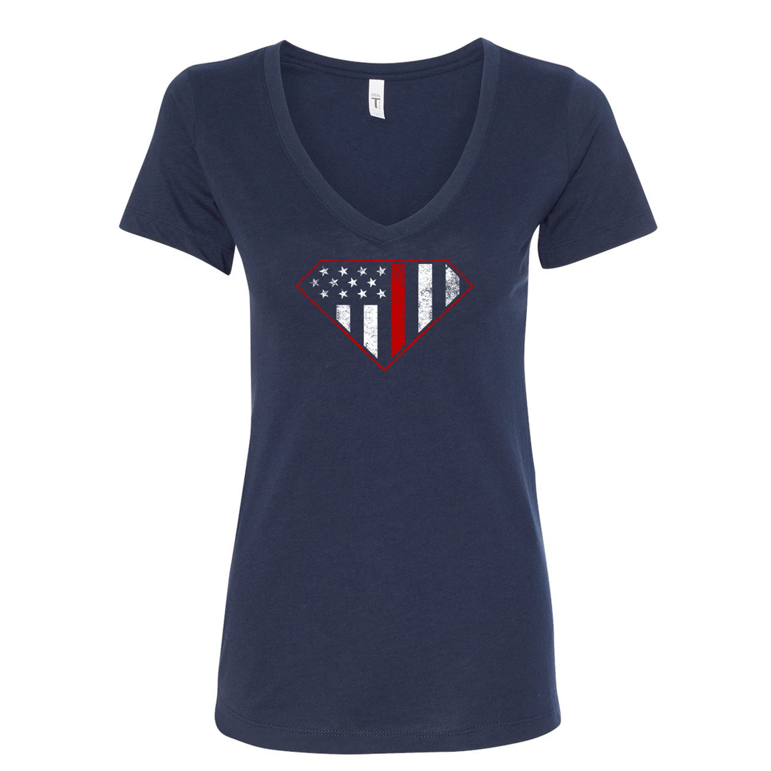 Red Line Superwoman Women's V-Neck Shirt in navy
