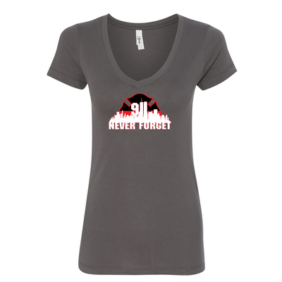 Thin Red Line 9/11 Skyline Women's V-Neck Shirt in grey