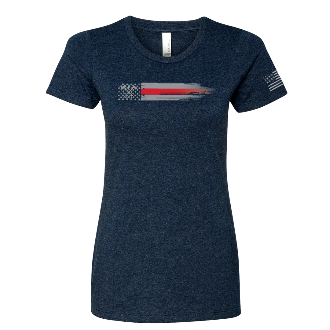 FFC 343 Thin Red Line Stars & Stripes Women's Crew Neck Shirt in navy