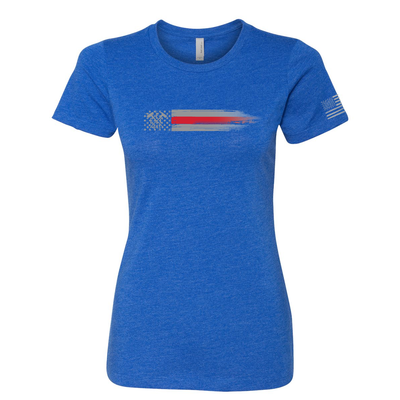 FFC 343 Thin Red Line Stars & Stripes Women's Crew Neck Shirt in royal blue