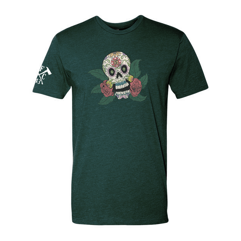 Firefighter Maltese Sugar Skull Designed T-Shirt