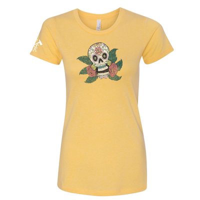FFC 343 Maltese Sugar Skull Women's Crew Neck Shirt in light yellow