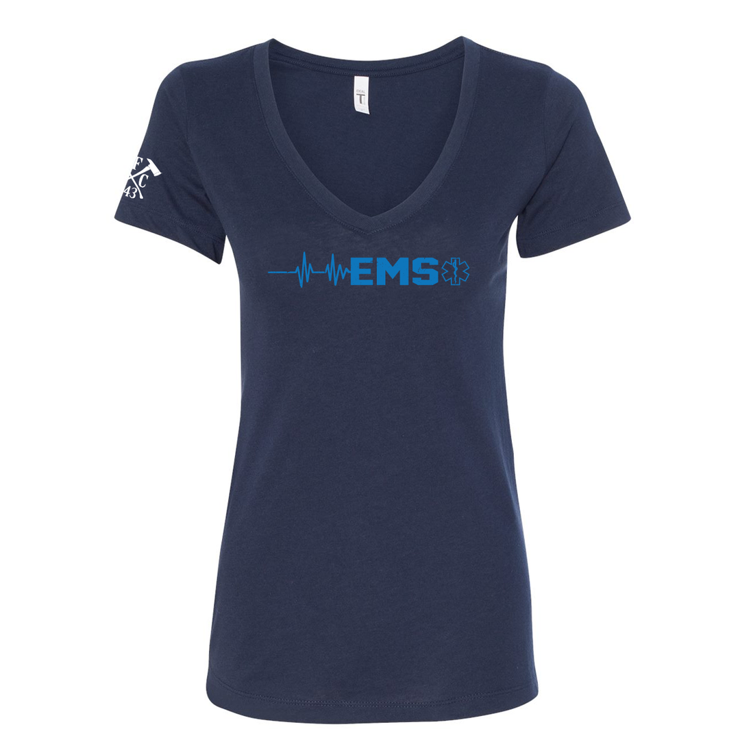 Navy FFC 343 EMS Heartbeat Women's V-Neck Shirt