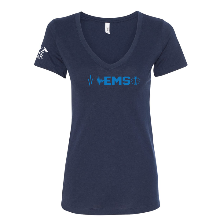Navy FFC 343 EMS Heartbeat Women's V-Neck Shirt