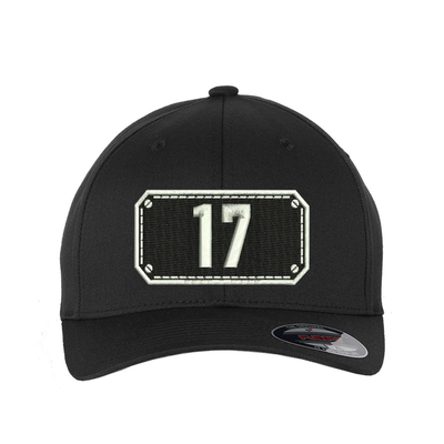 Black Shield design on a Flexfit hat with your fire station number embroidered in the shield.  Hat color black.