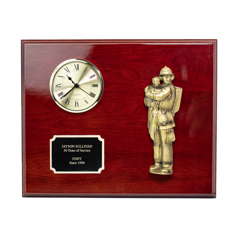 Fireman and Child Clock and Plaque