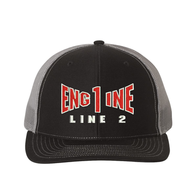 Engine company personalized Richardson Truck hat . Add your truck number to the cap. Embroidered text, Engine, and the option of a second line below the main text. Hat color black/charcoal.