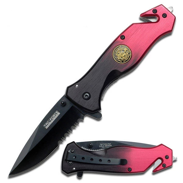 Red and Black Firefighter Folding Knife Firefighter Gifts