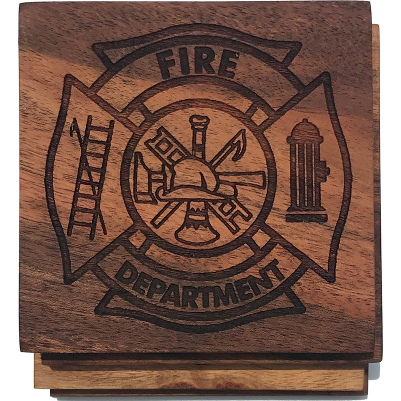 Fire Dept Maltese Solid Wood Coasters- Set of 4