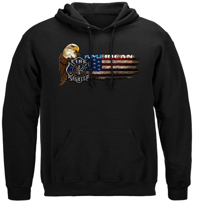 Firefighter Eagle And Flag Hooded Sweat Shirt