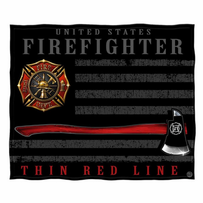 Premium Fleece Blanket with American Flag, Firefighter Maltese and Axe with Thin Red Line printed on it. Perfect for Firefighter and a Fireman's Family
