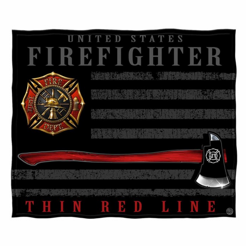 Premium Fleece Blanket with American Flag, Firefighter Maltese and Axe with Thin Red Line printed on it. Perfect for Firefighter and a Fireman&