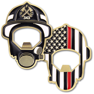 FFC Thin Red Line Helmet and Mask Bottle Opener Challenge Coin
