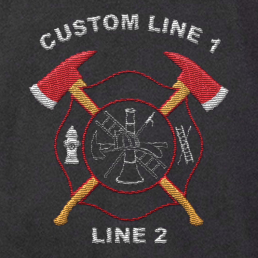 Custom job shirt with embroidered crossed axes design