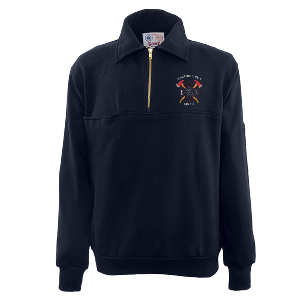 Navy Customized Game 3/4 zip Job Shirt with Crossed Axe Maltese Embroidery