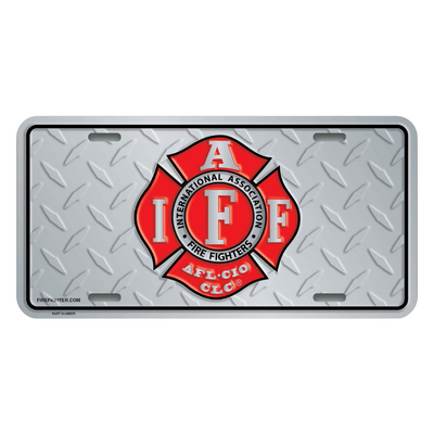 Embossed Firefighter Diamond Plated License Plate IAFF