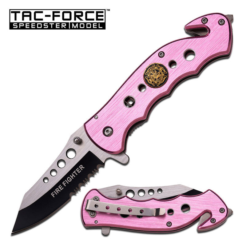 Pink Firefighter Folding Knife