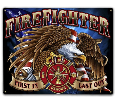 Firefighter Eagle  Metal Sign