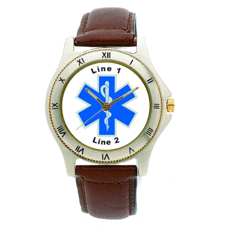 Custom Star of Life Leather Band Watch