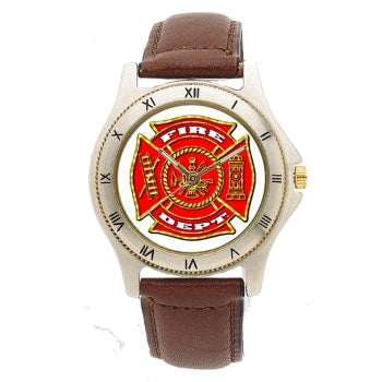 Fire Dept Leather Band Engravable Watch